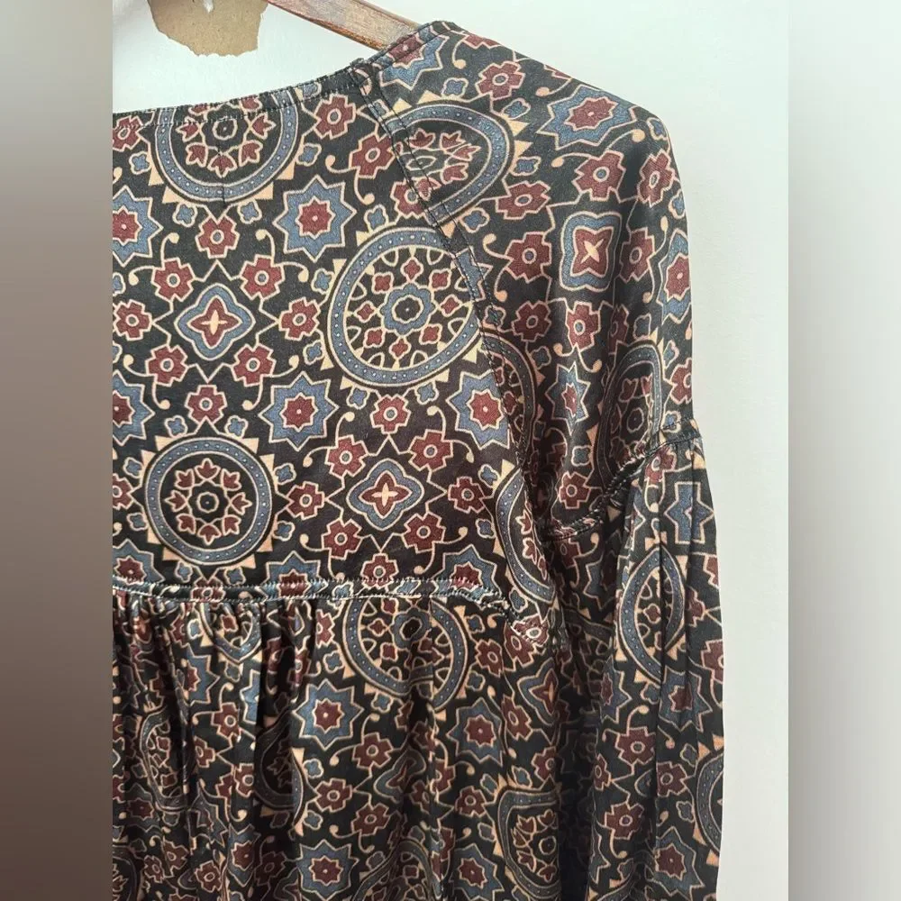 V. DE. VINSTER Midi Length Geometric Dress 100% Silk Size Medium Boho LagenLook